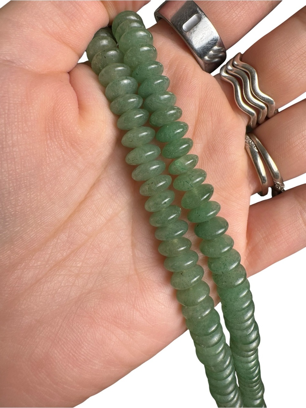 Vintage Jade-Tone Green Stone Beaded Necklace – Long Strand with Brass Spacers - Picture 5 of 13